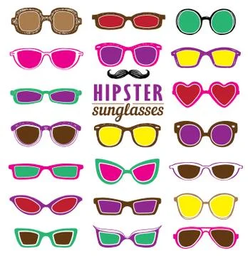 Hipsters colorful sunglasses vector set Stock Illustration