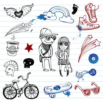 Hipsters doodle set Stock Illustration