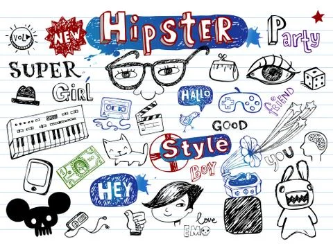 Hipsters doodle set Stock Illustration