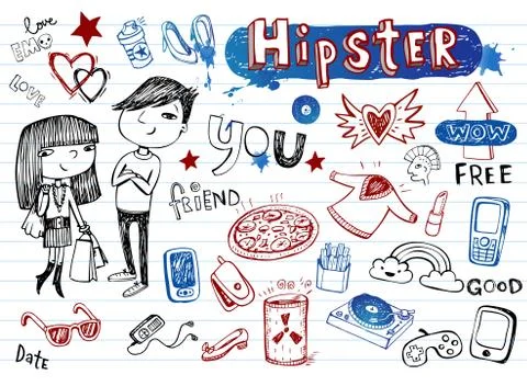 Hipsters doodle set Stock Illustration