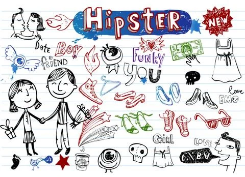 Hipsters doodle set Stock Illustration