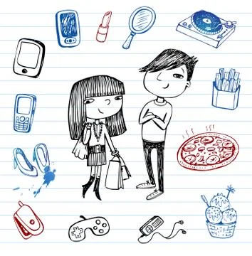 Hipsters doodle set Stock Illustration