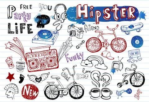 Hipsters doodle set Stock Illustration