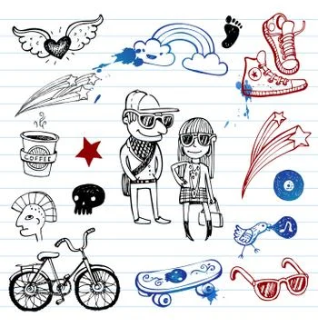 Hipsters doodle set Stock Illustration