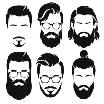 Hipsters men faces collection. Vector illustration. Stock Illustration