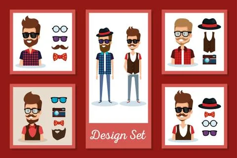 Hipsters men frames set vector design Illustrazione stock