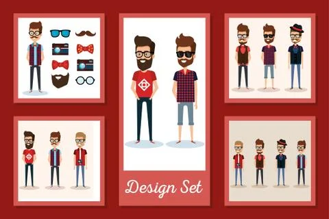 Hipsters men frames set vector design Stock Illustration