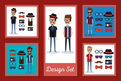 Hipsters men frames set vector design Stock Illustration