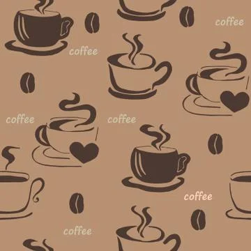 Hiqh quality original seamless pattern with coffee cups and bean Stock Illustration