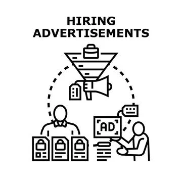 Hiring advertisements process attracting job candidates funneling Stockillustratie