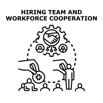 Hiring and building team for workforce cooperation Ilustración de archivo