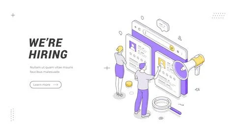 Hiring And Recruitment Process Isometric Vector Illustration Banner Template Stock Illustration