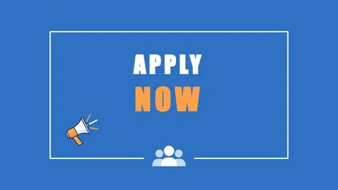 Hiring animation with apply now text and megaphone icon on blue background. 4K Stock Footage 344846716