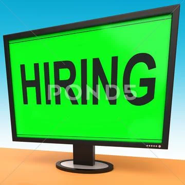 Hiring computer message shows online hire jobs Stock Illustration