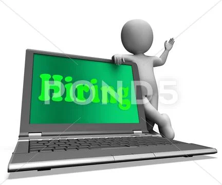 Hiring laptop message shows online hire jobs Stock Illustration