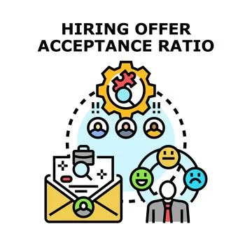 Hiring offer acceptance ratio analyzing candidate decisions Stock Illustration