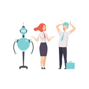 Hiring people or robots, android and man competition for a job, office worker Stock Illustration