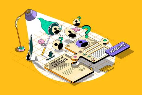 Hiring process concept 3d isometric outline web design. Human resources, search Stock Illustration