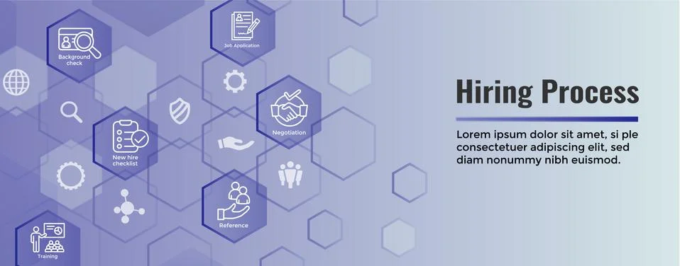 Hiring Process icon set and web header banner Stock Illustration