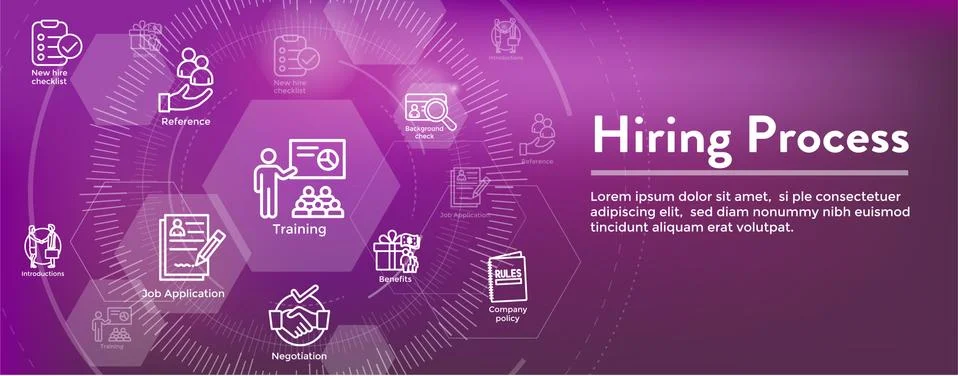 Hiring Process icon set and web header banner Stock Illustration