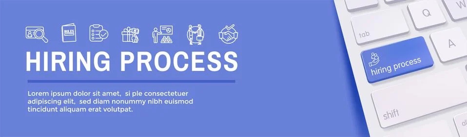 Hiring Process icon set and web header banner Stock Illustration