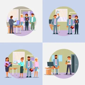 Hiring process icon set vector flat illustration Stock Illustration