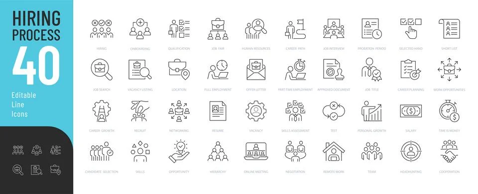Hiring Process Line Editable Icons set. Stock Illustration