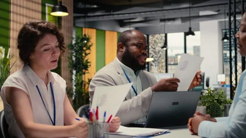 Hiring process meeting between confident candidate and a professional team Stock Footage 318260176