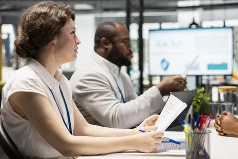 Hiring process meeting between confident candidate and a professional team Stock Photos