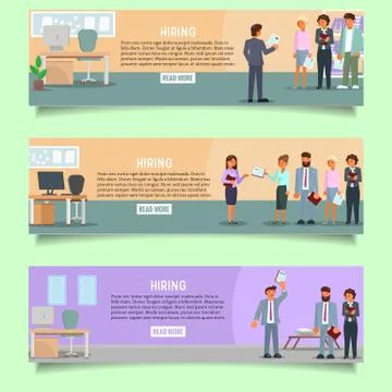 Hiring process vector web banner template set Illustrazione stock