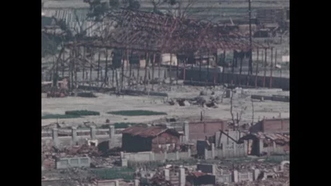 Hiroshima 1940s: Devastated cityscape of Hiroshima, Japan, after the atomic Stock-Footage 344140183