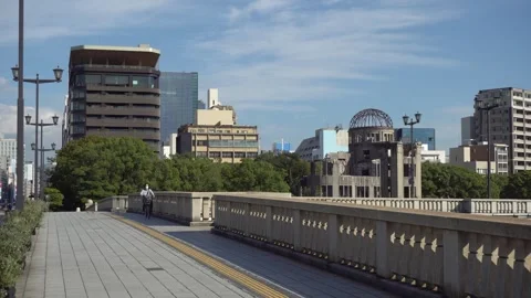 Hiroshima Atomic Bomb Dome Memorial Seen From Aioi Bridge Stock Footage 268444476
