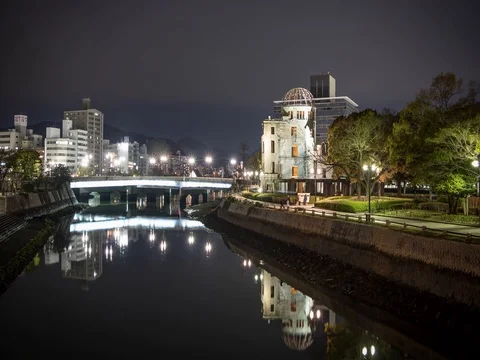 Hiroshima Atomic Dome, Night Time Lapse Video stock 80516661