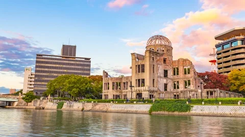 Hiroshima Atomic Dome Time Lapse at Sunset Stock Footage 129585410