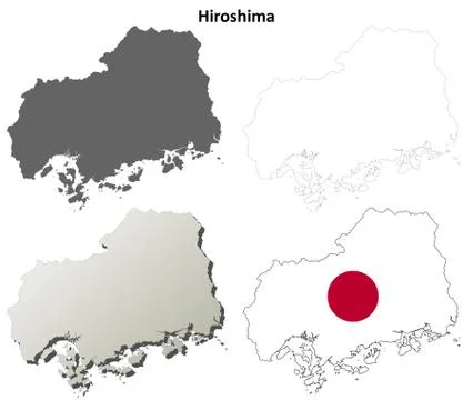 Hiroshima blank outline map set Illustrazione stock