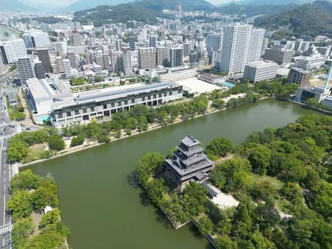 Hiroshima Castle from Above Stock Photos
