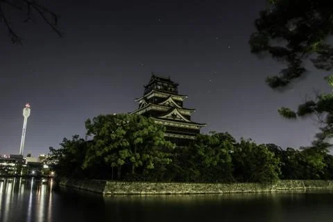 Hiroshima Castle by night Stock Photos