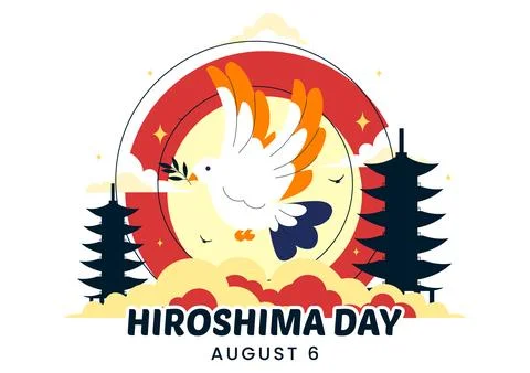Hiroshima Day Vector Illustration on August 6, featuring a Peace Dove Symbo.. 库存插图