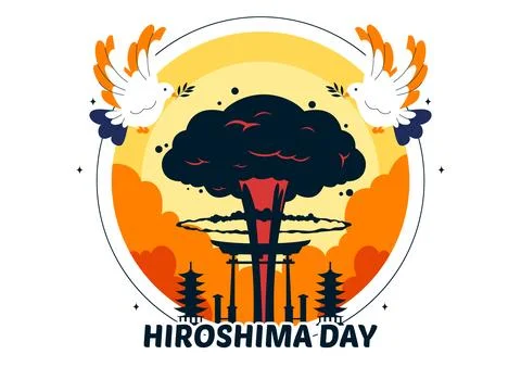 Hiroshima Day Vector Illustration on August 6, featuring a Peace Dove Symbo.. イラスト素材