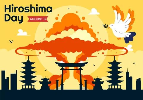 Hiroshima Day Vector Illustration on August 6, featuring a Peace Dove Symbo.. イラスト素材