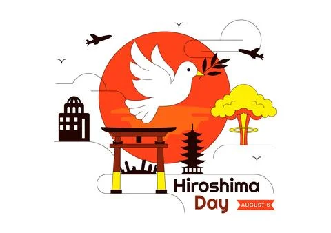 Hiroshima Day Vector Illustration Featuring Peace Dove, Nuclear Remembrance.. Stock Illustration