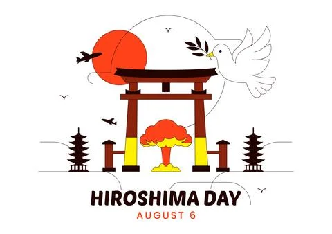 Hiroshima Day Vector Illustration Featuring Peace Dove, Nuclear Remembrance.. イラスト素材