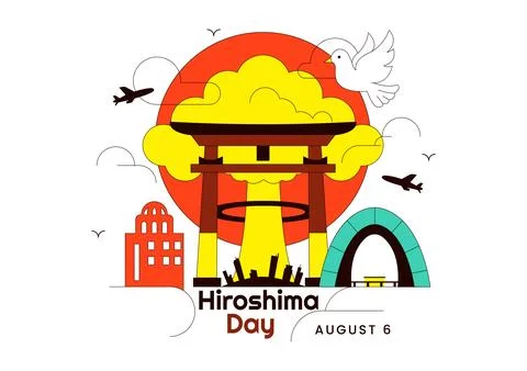 Hiroshima Day Vector Illustration Featuring Peace Dove, Nuclear Remembrance.. イラスト素材
