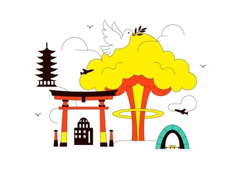 Hiroshima Day Vector Illustration Featuring Peace Dove, Nuclear Remembrance.. イラスト素材