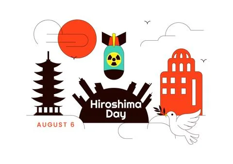 Hiroshima Day Vector Illustration Featuring Peace Dove, Nuclear Remembrance.. イラスト素材