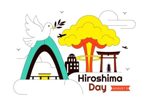 Hiroshima Day Vector Illustration Featuring Peace Dove, Nuclear Remembrance.. Stock Illustration