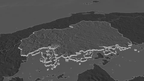 Hiroshima, Japan. Bilevel elevation map with surface waters Illustrazione stock