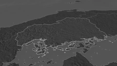 Hiroshima, Japan. Bilevel elevation map with surface waters Illustrazione stock