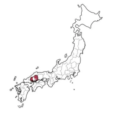 Hiroshima prefecture on administration map of japan Illustrazione stock