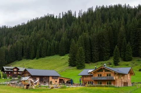 Hirschegg, Germany, August 04, 2020: A traditional Hotel in the Austrian Alps Stock Photos